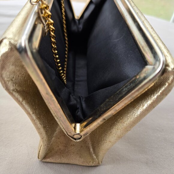 Vintage Gold Clutch Purse with Chain Strap Classic Evening Party - Picture 7 of 8